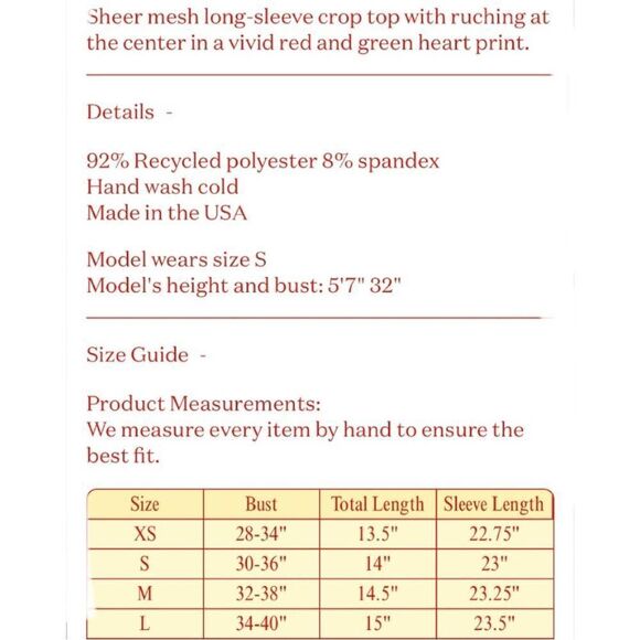 NEW Lisa Says Gah Elenor Ruched Centre Wild Hearts Long Sleeve Mesh Crop Top - Picture 6 of 10